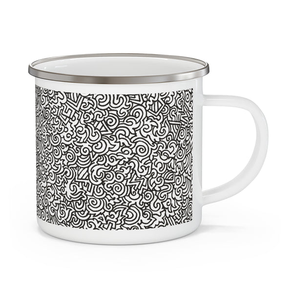 Black & White Doodle Enamel Camping Mug