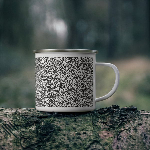 Artistic Enamel Camping Mug, Outdoor Adventure Drinkware, Unique Gift for Campers, Stylish Coffee Cup, Wilderness Travel Mug