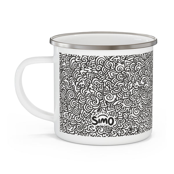 Black & White Doodle Enamel Camping Mug